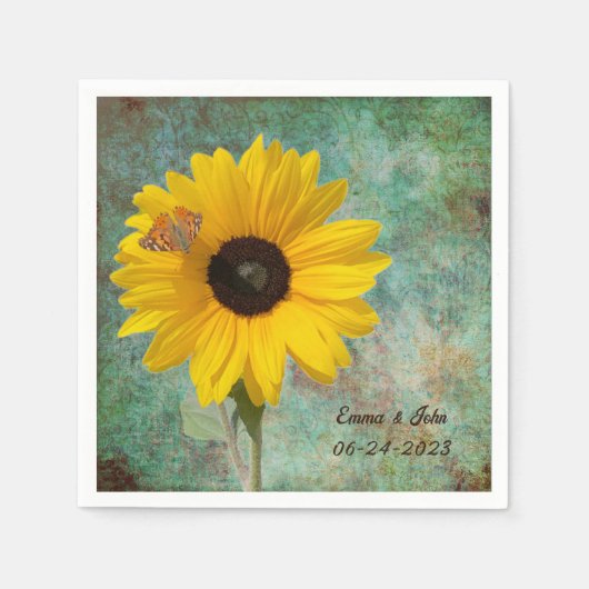 Serviette En Papier Tournesol avec Cocktail Mariage papillon (Devant)