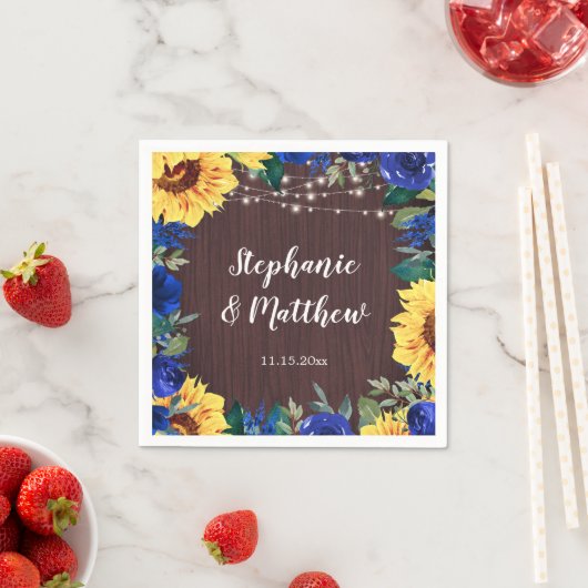 Serviette En Papier Tournesol bleu Rose Rustique Mariage papier Napkin (En situation)