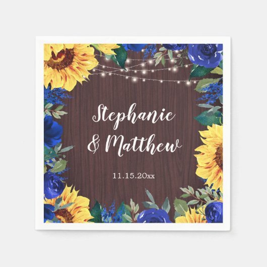 Serviette En Papier Tournesol bleu Rose Rustique Mariage papier Napkin (Devant)