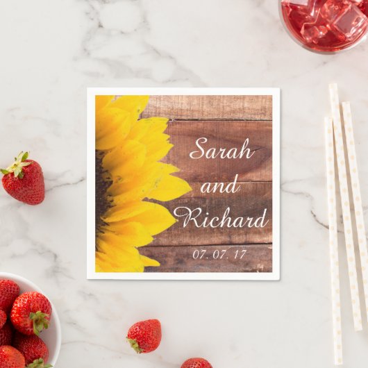Serviette En Papier Tournesol Bois Rustique Papier Mariage (En situation)