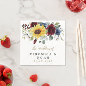 Serviette En Papier Tournesol Bourgogne Rose Marine Bleu Russe Mariage (En situation)