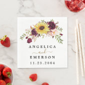 Serviette En Papier Tournesol Bourgogne Rouge Blush Peony Mariage Rose (En situation)