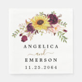 Serviette En Papier Tournesol Bourgogne Rouge Blush Peony Mariage Rose (Devant)