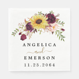 Serviette En Papier Tournesol Bourgogne Rouge Blush Peony Mariage Rose