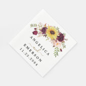 Serviette En Papier Tournesol Bourgogne Rouge Blush Peony Mariage Rose (Coin)
