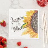 Serviette En Papier Tournesol Brown jaune Mariage blanc Nom du couple (En situation)