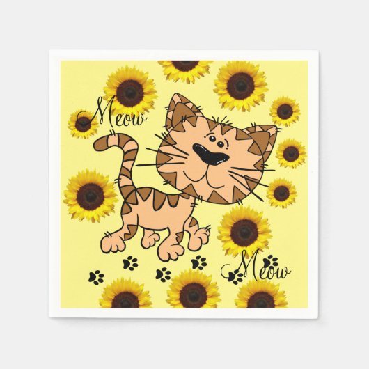 Serviette En Papier Tournesol Chat Kitten Papier Naples (Devant)