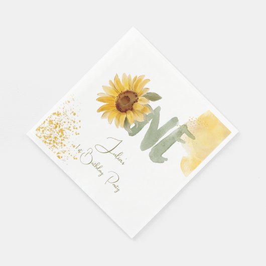 Serviette En Papier Tournesol d'aquarelle premier anniversaire (Coin)