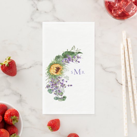 Serviette En Papier Tournesol de monogramme de lavande (En situation)