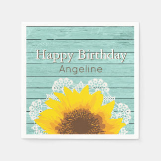 Serviette En Papier Tournesol, dentelle et bois personnalisés