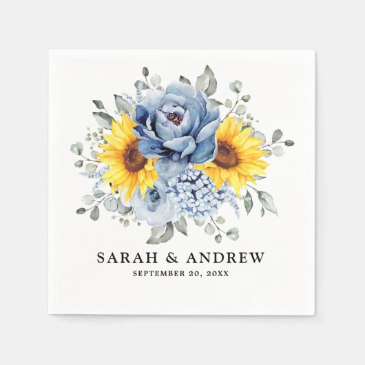 Serviette En Papier Tournesol Dusty Blue Slate Peony Mariage floral (Devant)
