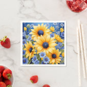Serviette En Papier Tournesol Élégant Avec Fleurs sauvages Bleus Doux (En situation)