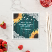 Serviette En Papier Tournesol en dentelle de bois rustique et Mariage  (En situation)