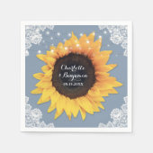 Serviette En Papier Tournesol en dentelle rustique Dusty Mariage bleu (Devant)