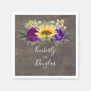 Serviette En Papier Tournesol et pourpre Automne Mariage rustique