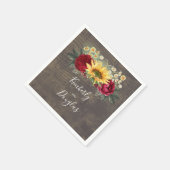 Serviette En Papier Tournesol et Rose rouge Automne Mariage rustique (Coin)
