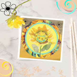 Serviette En Papier Tournesol Fille Anniversaire Jaune Noir