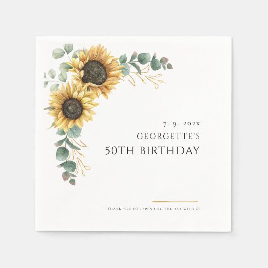 Serviette En Papier Tournesol floral 50e Anniversaire Papier (Devant)