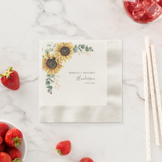 Serviette En Papier Tournesol Floral Eucalyptus papier Mariage (En situation)