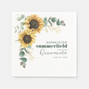 Serviette En Papier Tournesol Floral Eucalyptus Quinceanera 15e Fête