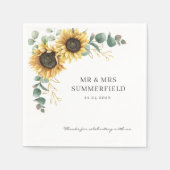 Serviette En Papier Tournesol Floral Eucalyptus Vert Mariage Papier (Devant)
