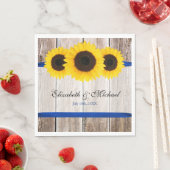 Serviette En Papier Tournesol Grange Mariage de ruban bleu bois (En situation)