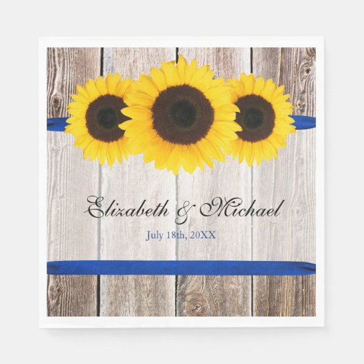 Serviette En Papier Tournesol Grange Mariage de ruban bleu bois (Devant)