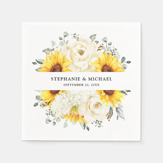 Serviette En Papier Tournesol ivoire pivoine Floral Eucalyptus Mariage (Devant)