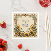 Serviette En Papier Tournesol jaune avec cadre d'art mariage (En situation)