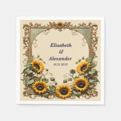 Serviette En Papier Tournesol jaune avec cadre d'art mariage (Devant)