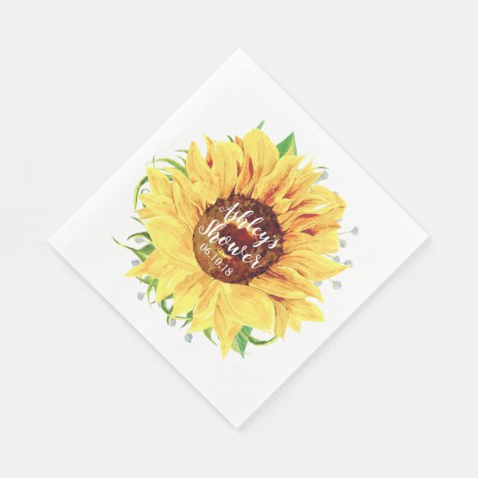 Serviette En Papier Tournesol jaune Fête des mariées personnalisée (Coin)
