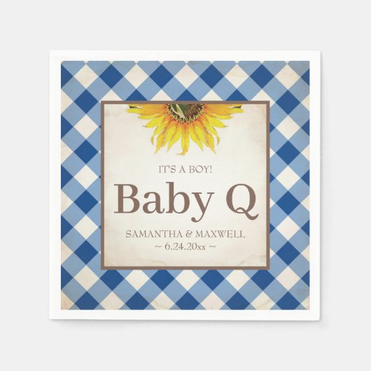 Serviette En Papier Tournesol jaune rustique bébé Q (Devant)