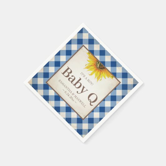 Serviette En Papier Tournesol jaune rustique bébé Q (Coin)