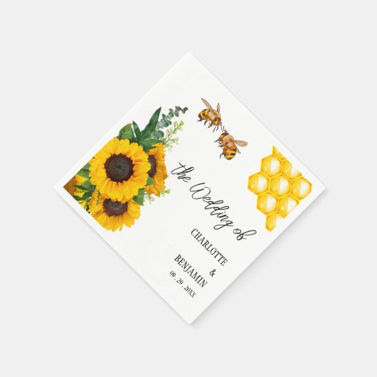 Serviette En Papier Tournesol jaune rustique et Mariage d'abeilles (Coin)