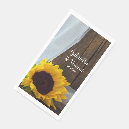 Serviette En Papier Tournesol jaune rustique et Mariage en bois de gra (Coin)