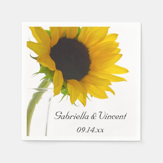 Serviette En Papier Tournesol jaune sur Mariage blanc (Devant)