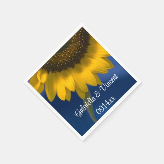 Serviette En Papier Tournesol jaune sur Mariage bleu (Coin)