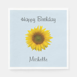 Serviette En Papier Tournesol Joyeux Anniversaire Bleu Personnalisé