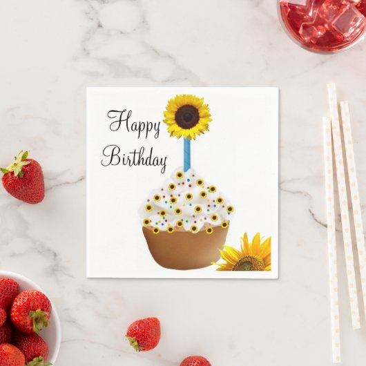 Serviette En Papier Tournesol Joyeux Anniversaire Cupcake Papier Napki (En situation)