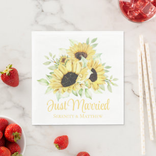 Serviette En Papier Tournesol juste marié Aquarelle Mariage Floral
