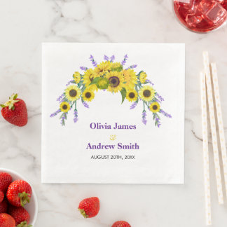 Serviette En Papier Tournesol & Lavande Fête de mariage florale vintag