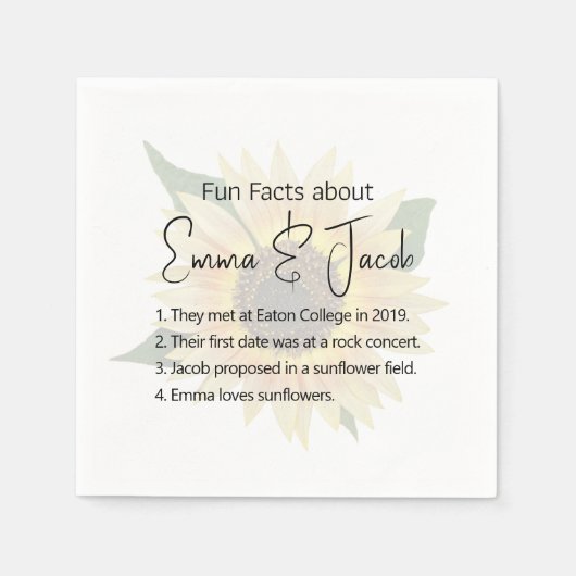 Serviette En Papier Tournesol mariage avec des faits amusants (Devant)