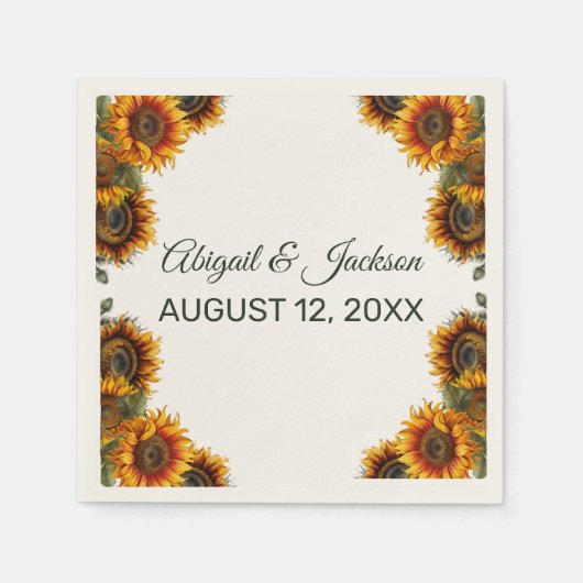 Serviette En Papier Tournesol Mariage Forêt Vert Russe (Devant)