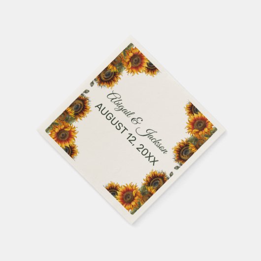 Serviette En Papier Tournesol Mariage Forêt Vert Russe (Coin)