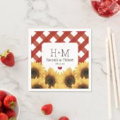 Serviette En Papier Tournesol monogramme et Mariage En vichy rouge (En situation)
