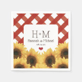 Serviette En Papier Tournesol monogramme et Mariage En vichy rouge (Devant)