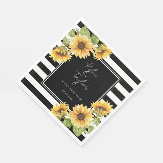 Serviette En Papier Tournesol noir et blanc Mariage en bande ou douche (Coin)