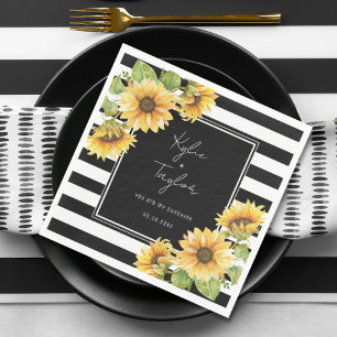 Serviette En Papier Tournesol noir et blanc Mariage en bande ou douche