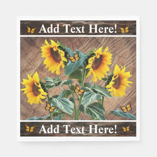 Serviette En Papier Tournesol Papillons Rustic Barque (Devant)