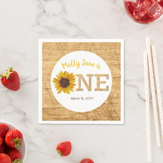 Serviette En Papier Tournesol rustique 1er anniversaire Boho aquarelle (En situation)